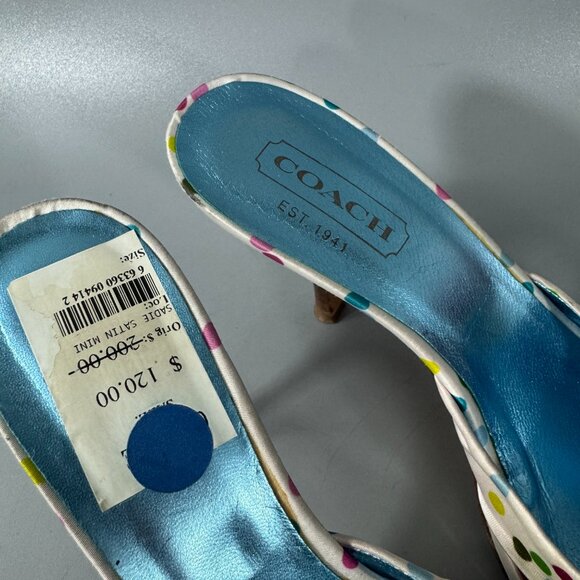 COACH White Satin Multicolor Polka Dots Heels Bow Accents, Size 7.5 B - Picture 14 of 15